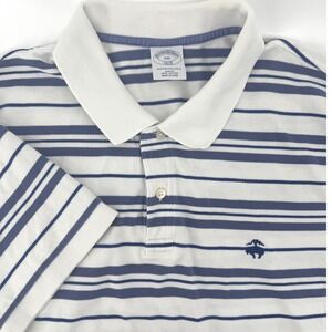 Brooks Brothers 1818 Performance Polo Mens XXL Slim Fit Blue White Stripe Cotton